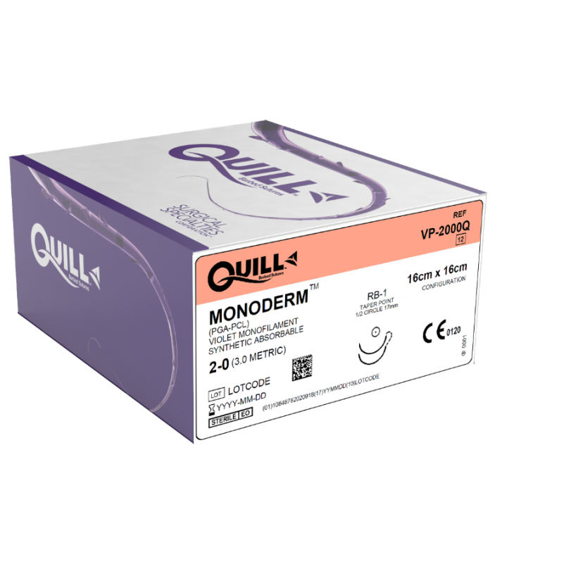 Quill Monoderm, 20, 16cm x 16cm, Violet, 1/2 Circle, Taper Surgical